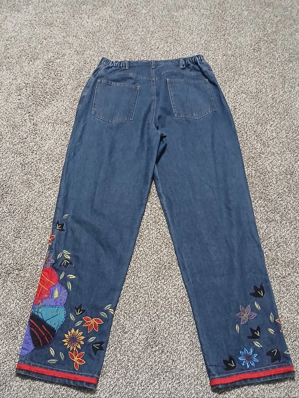 Chico's 100% Cotton Embroidered Wide Leg Denim Jeans - Multicolor Floral Detail - Picture 3 of 16